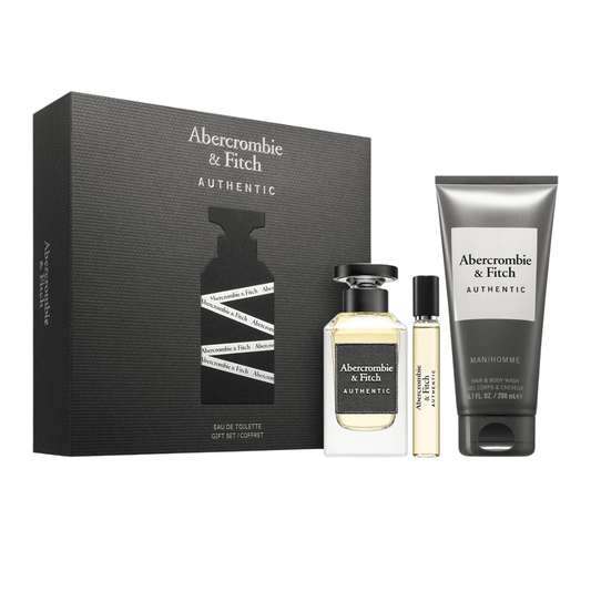 Abercrombie & Fitch Authentic Man Eau de Toilette Men's Aftershave Gift Set Spray (100ml) with Body Lotion & 15ml EDT