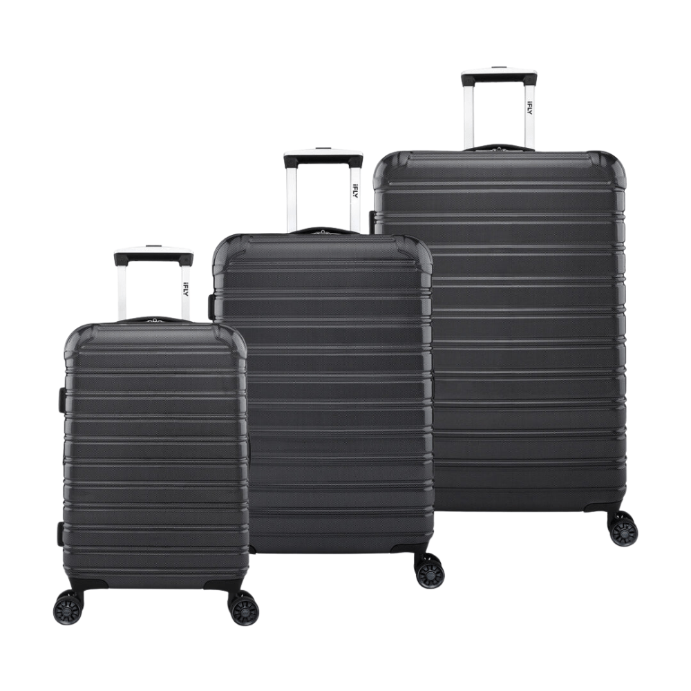 iFLY Fibertech 3pcs Premium Hard Shell Travel Suitcase Set (Jet Black)