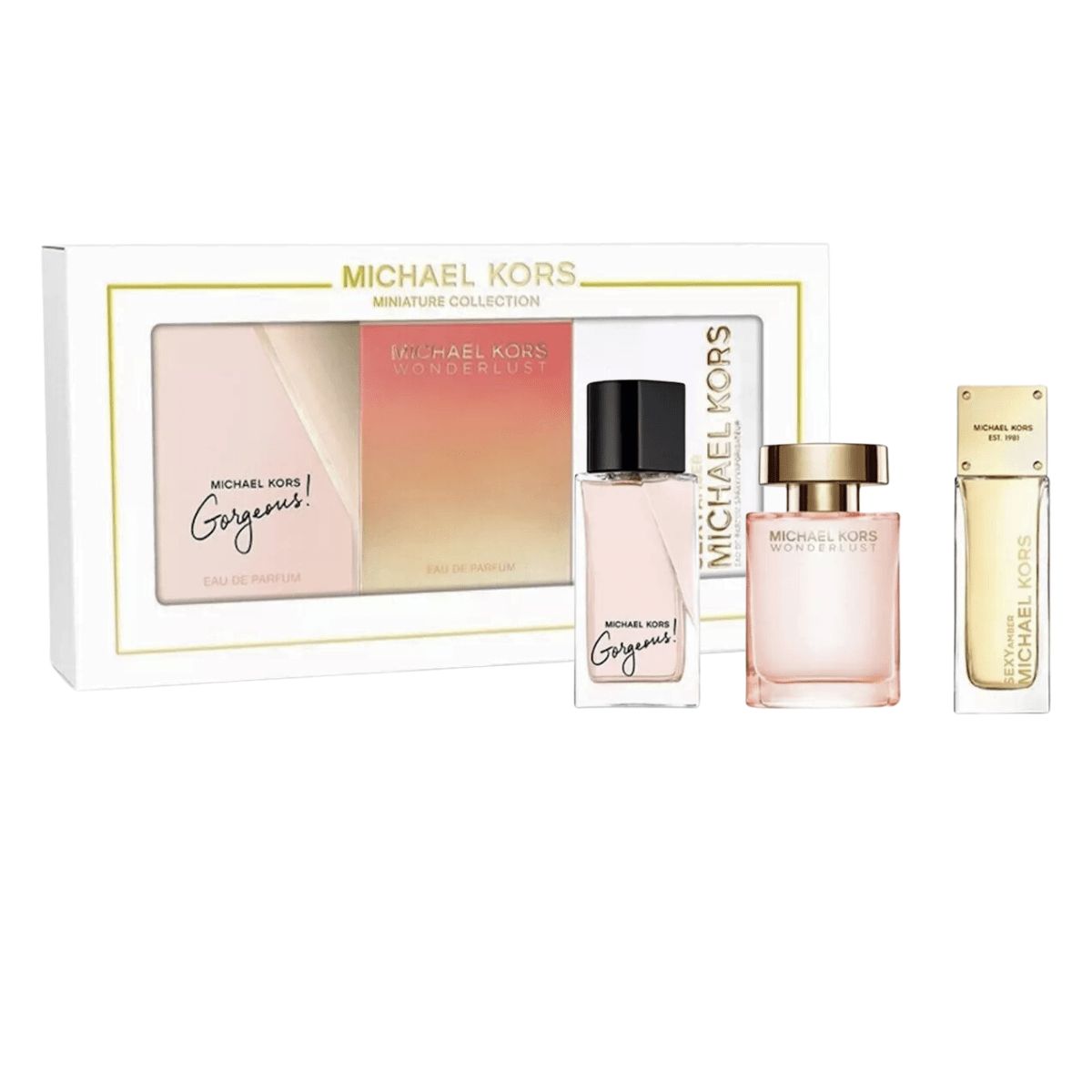 Michael Kors Miniatures Eau De Parfum Women's Perfume Gift Set x3 (Gorgeous + Wonderlust + Sexy Amber)