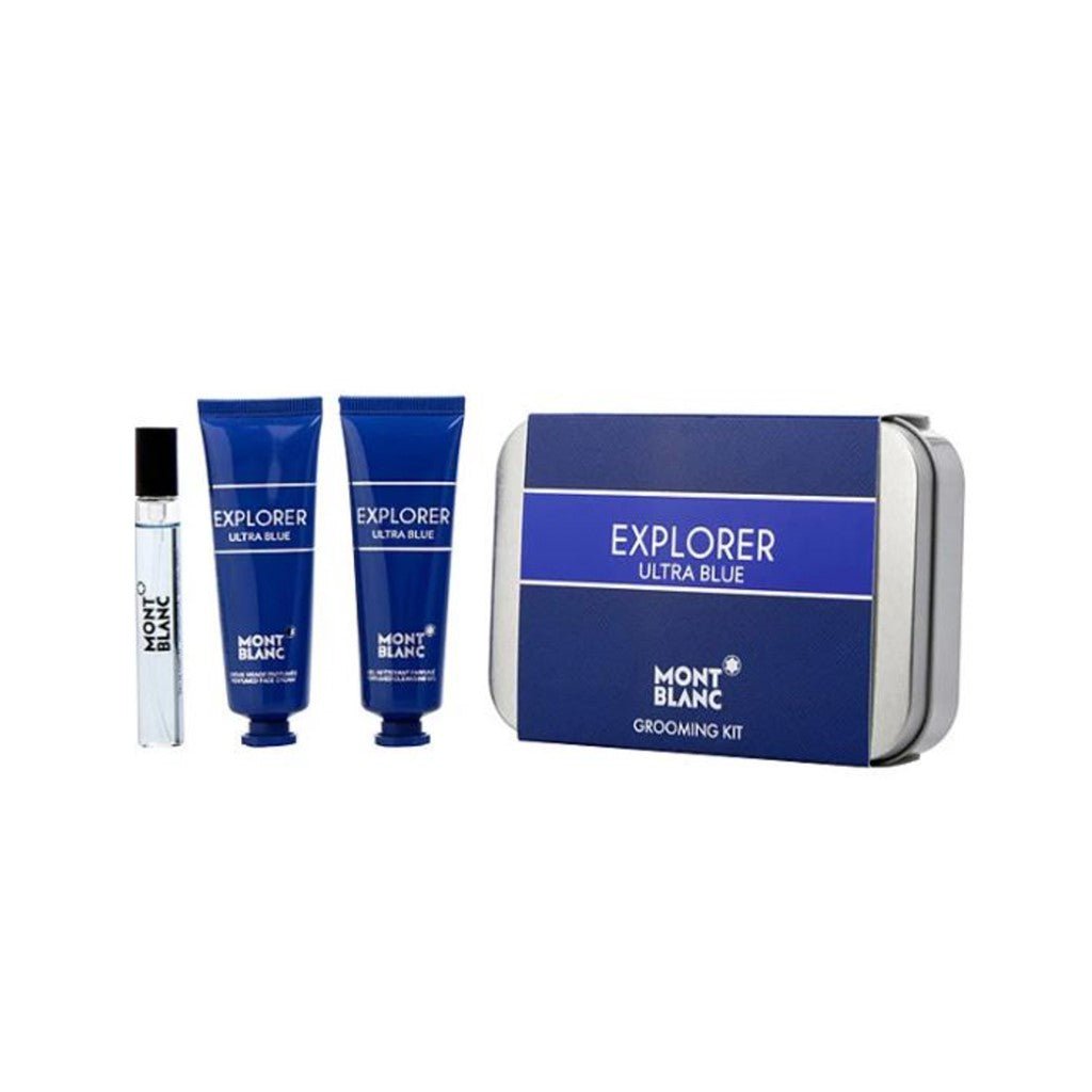 Montblanc Explorer Ultra Blue Eau de Parfum Men's Aftershave Gift Set Spray (7.5ml) with Perfumed Face Cream & Perfumed Cleansing Gel